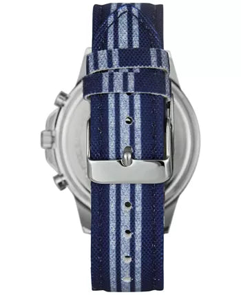 INC Blue & White Striped Denim Strap Watch