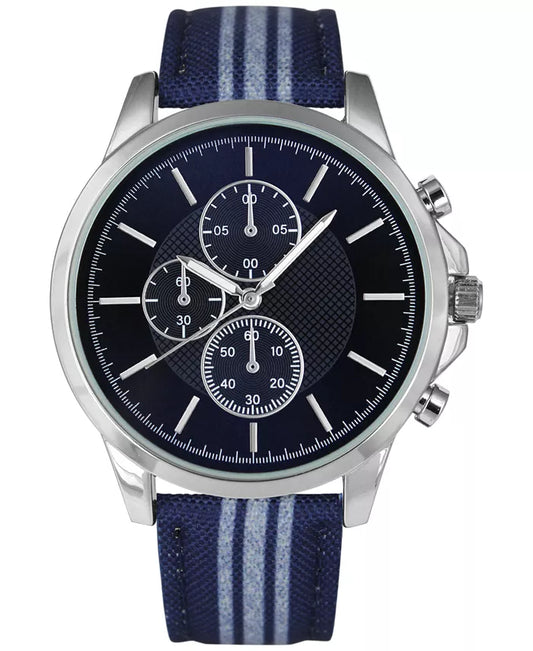 INC Blue & White Striped Denim Strap Watch