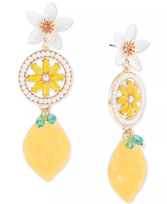 Gold-Tone Mixed Stone Flower & Lemon Earrings