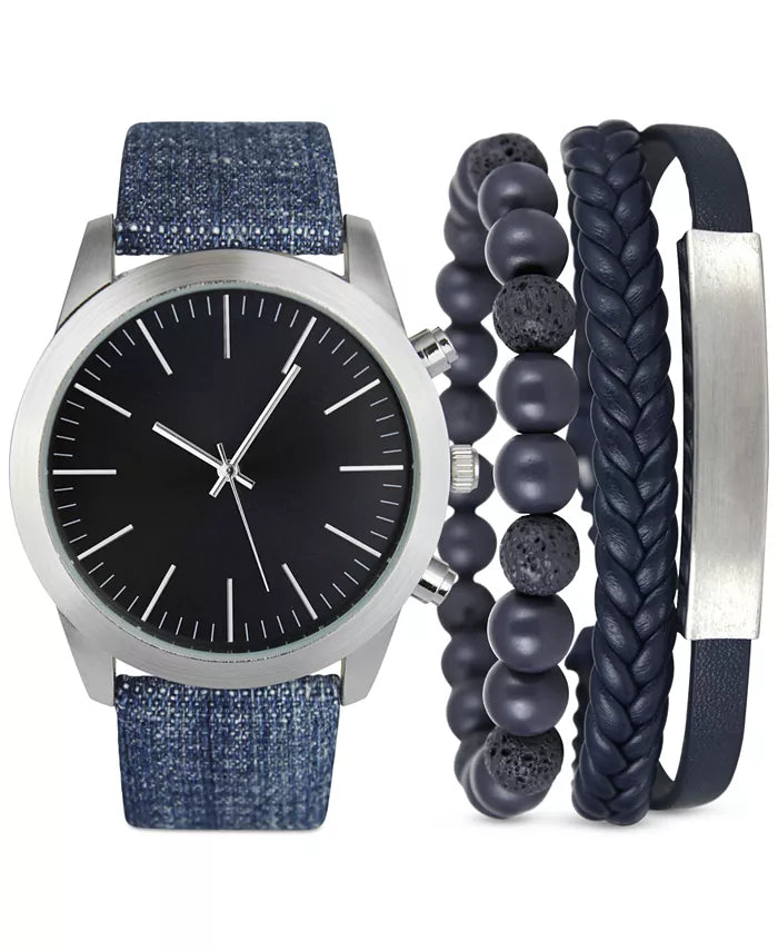 INC Blue Denim Strap Watch & 3-pc Bracelet Set