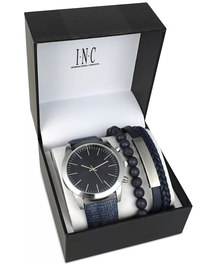 INC Blue Denim Strap Watch & 3-pc Bracelet Set