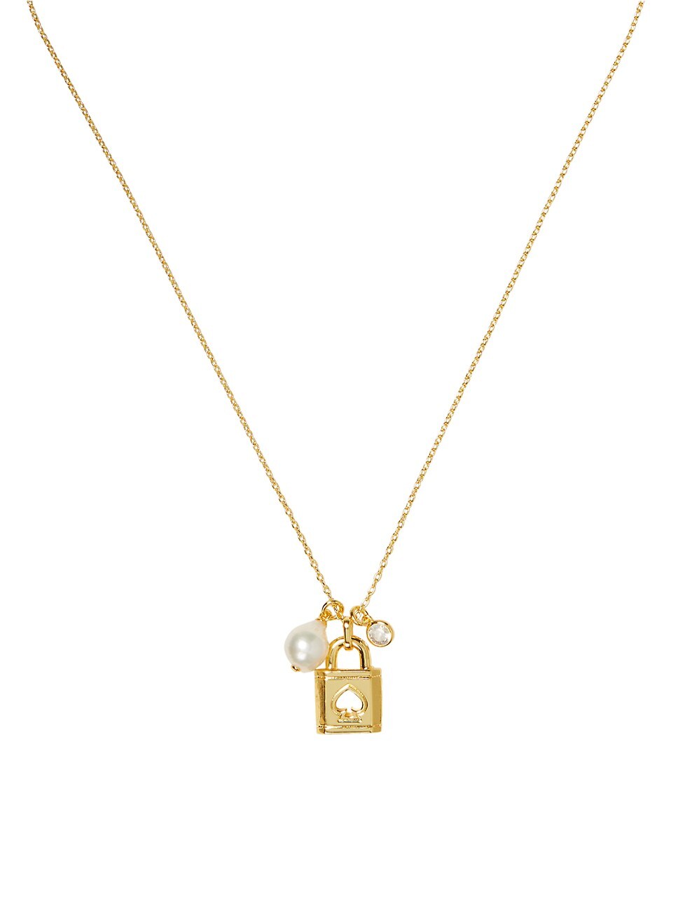 Gold-Tone Padlock, Cubic Zirconia & Freshwater Pearl Multi-Charm Mini Pendant Necklace