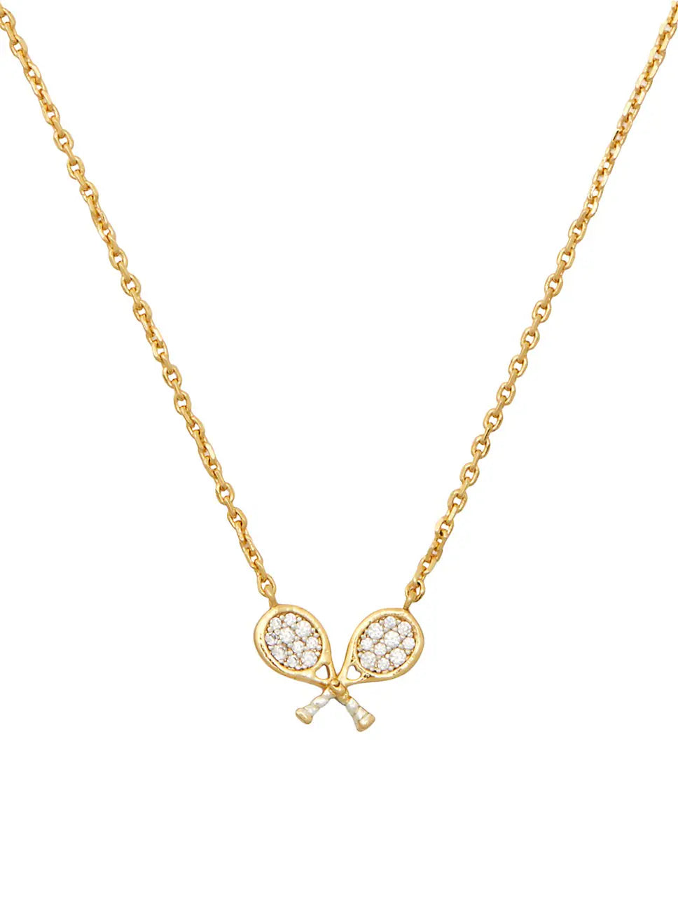 “Queen Of The Court” Gold-Tone Pavé Mini Tennis Pendant Necklace