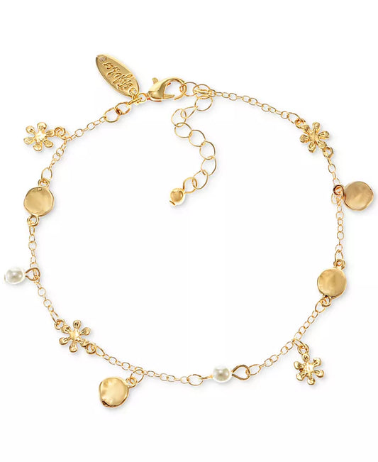 Style & Co. Disc, Flower, & Imitation Pearl Charm Ankle Bracelet