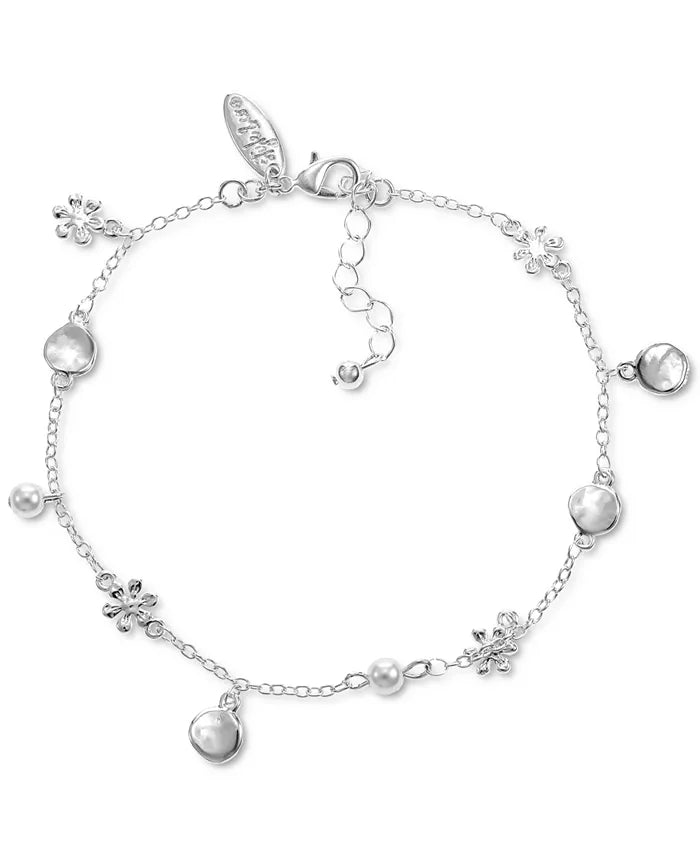 Style & Co. Disc, Flower, & Imitation Pearl Charm Ankle Bracelet