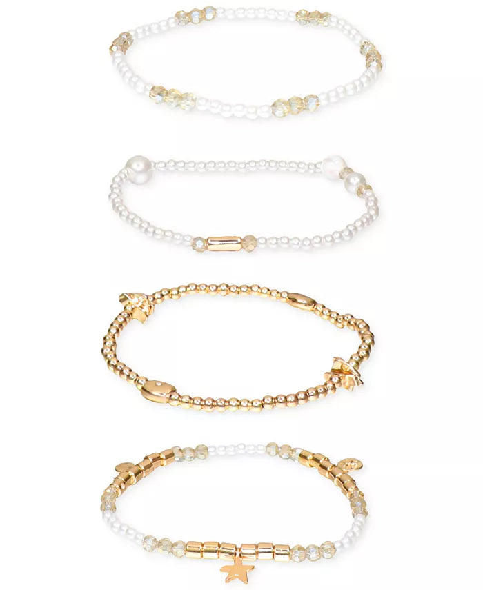 Gold-Tone 4-Pc. Set Star Charm Mixed Bead Stretch Bracelets