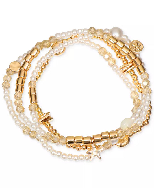 Gold-Tone 4-Pc. Set Star Charm Mixed Bead Stretch Bracelets